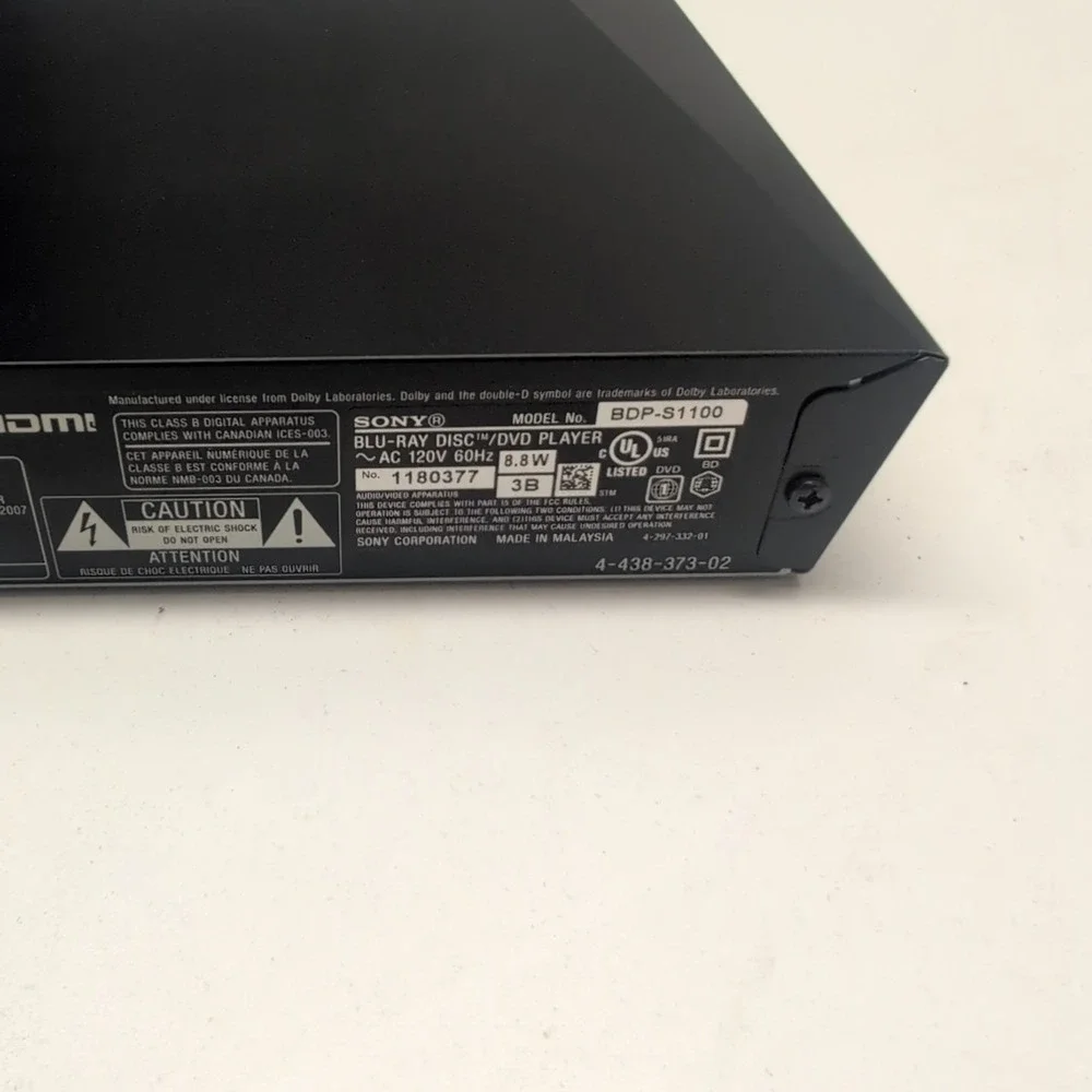 Sony BDP-S1100 Blu Ray DVD Player w/ HDMI Cable and‎ Remote Control
